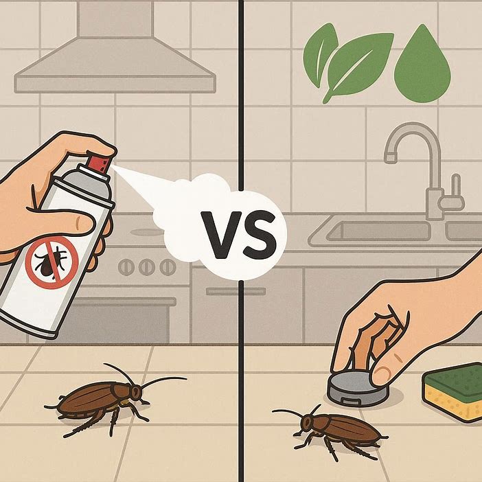 traditional chemical spray versus natural bait and sanitation methods
